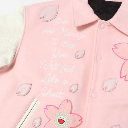 26SS mononoke・made 村上隆 細川雄太 桜 フラワー 袖レザー スタジャン / バーシティジャケット(VARSITY JACKET/SAKURA)