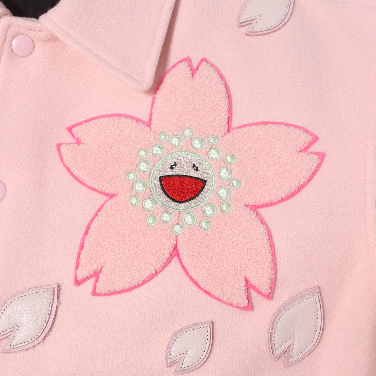 26SS mononoke・made 村上隆 細川雄太 桜 フラワー 袖レザー スタジャン / バーシティジャケット(VARSITY JACKET/SAKURA)