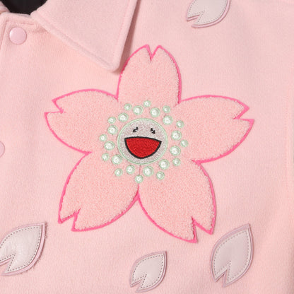 26SS mononoke・made 村上隆 細川雄太 桜 フラワー 袖レザー スタジャン / バーシティジャケット(VARSITY JACKET/SAKURA)