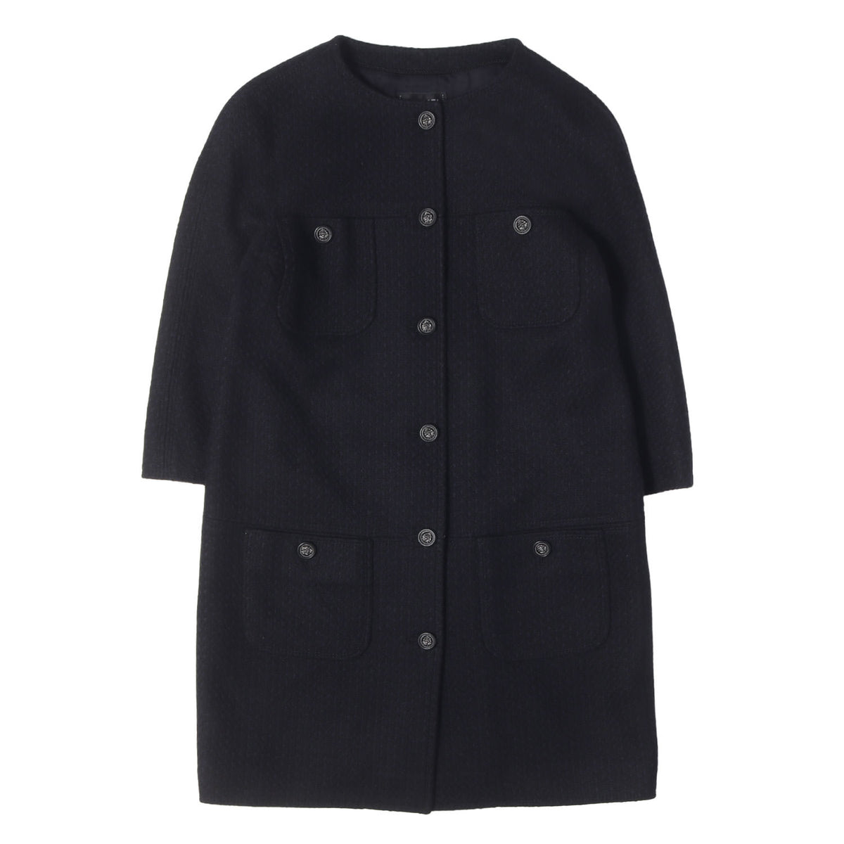 [ラガーフェルド期] シルク混ツイード ノーカラー コート P49853V32761