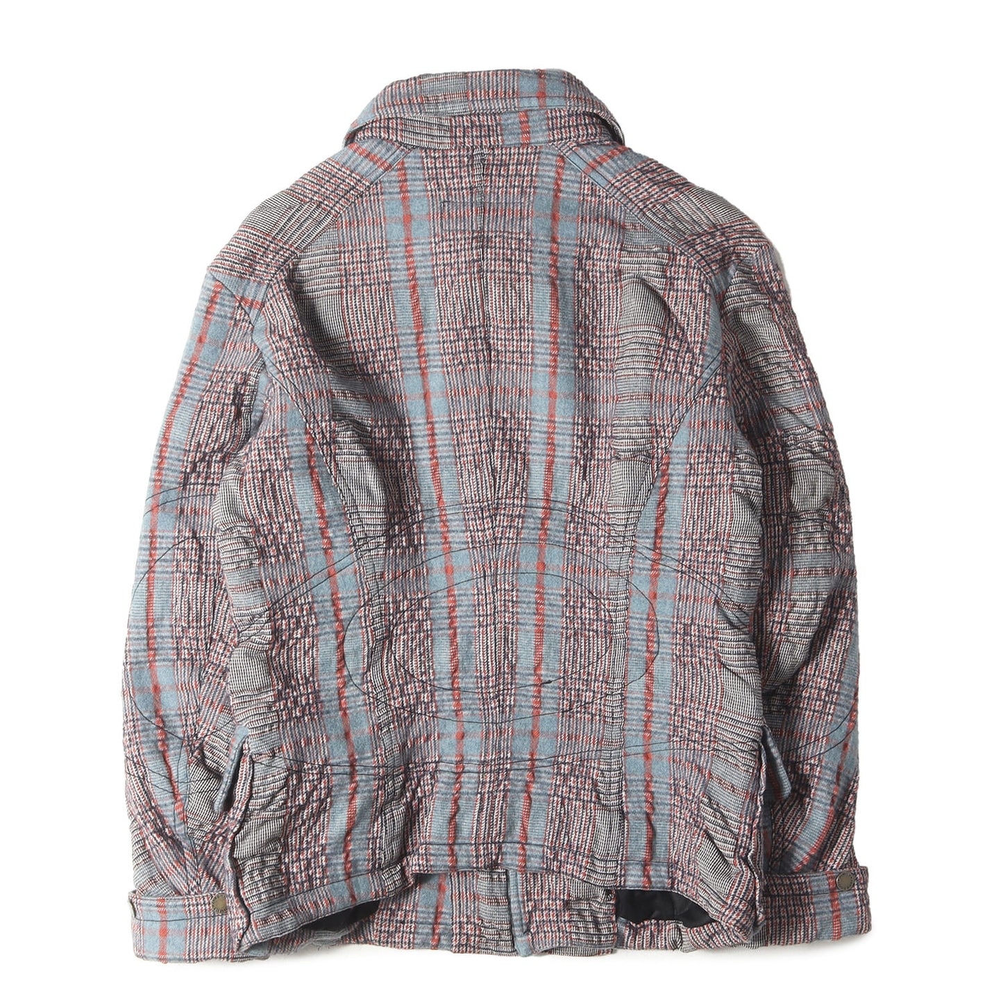 コットン/ウール チェック 裏地キルティング ジップ ジャケット
