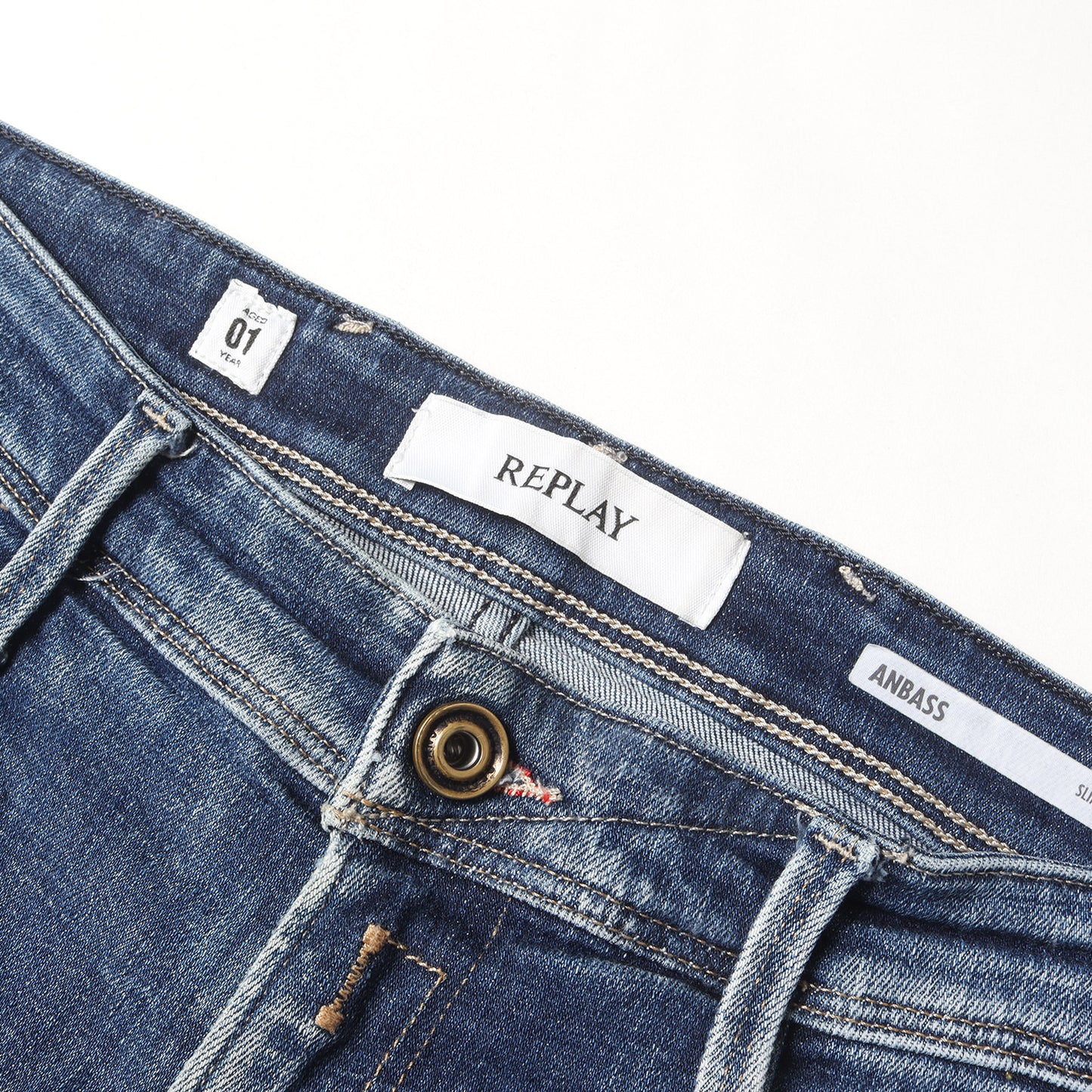 ヴィンテージ加工 ストレッチ デニムパンツ(1 YEAR SLIM FIT ANBASS)