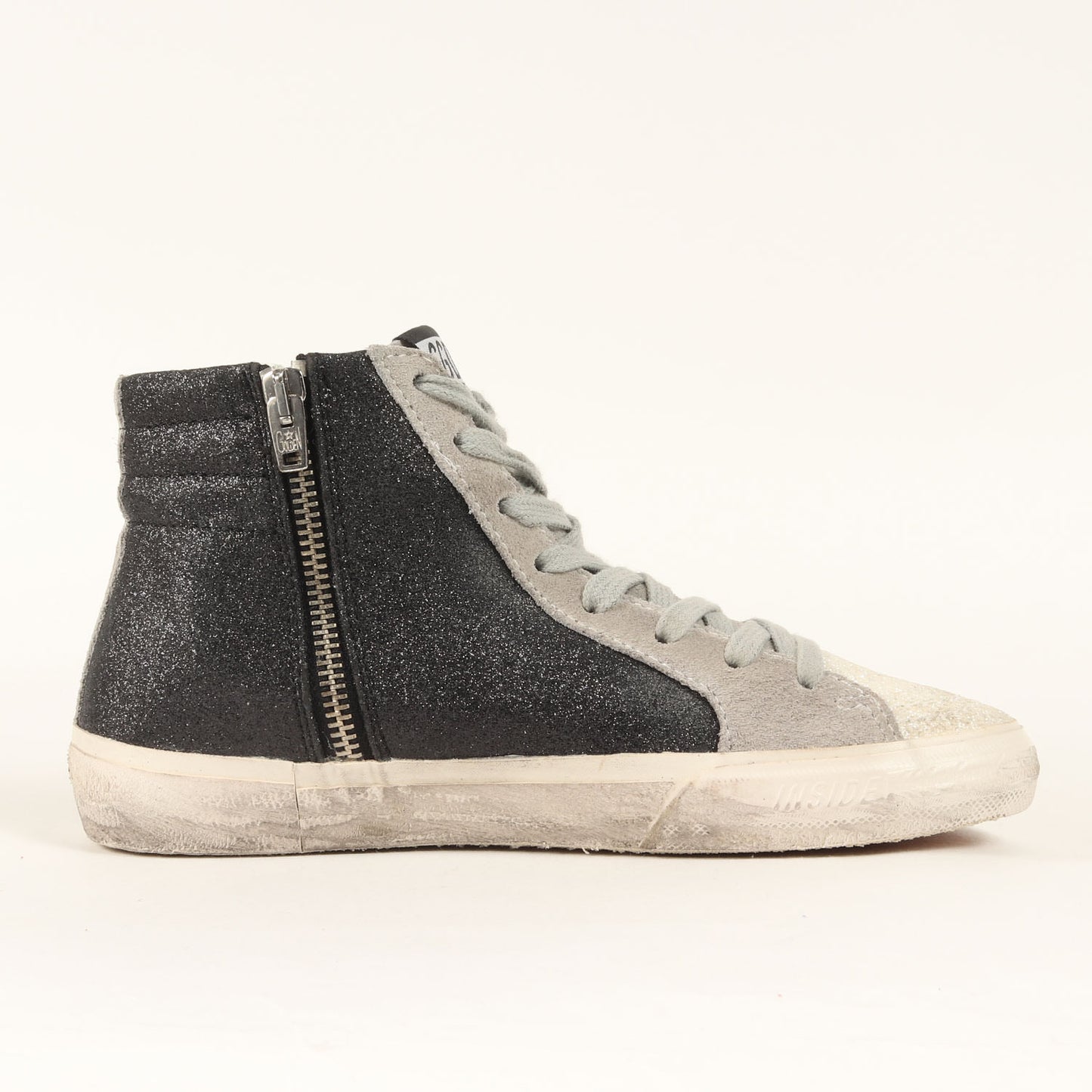 汚し加工 ラメレザー ハイカット スニーカー(SLIDE CLASSIC)