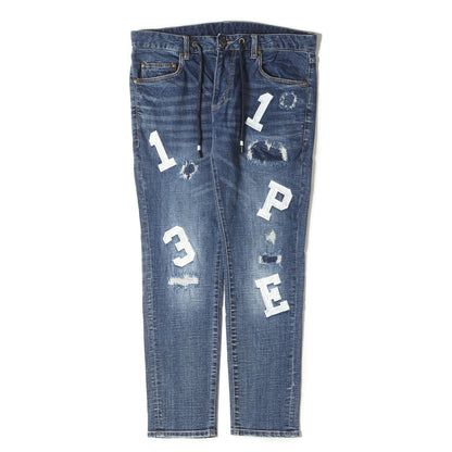 1PIU1UGUALE3 RELAX ロゴアップリケ ストレッチ スリム デニムパンツ