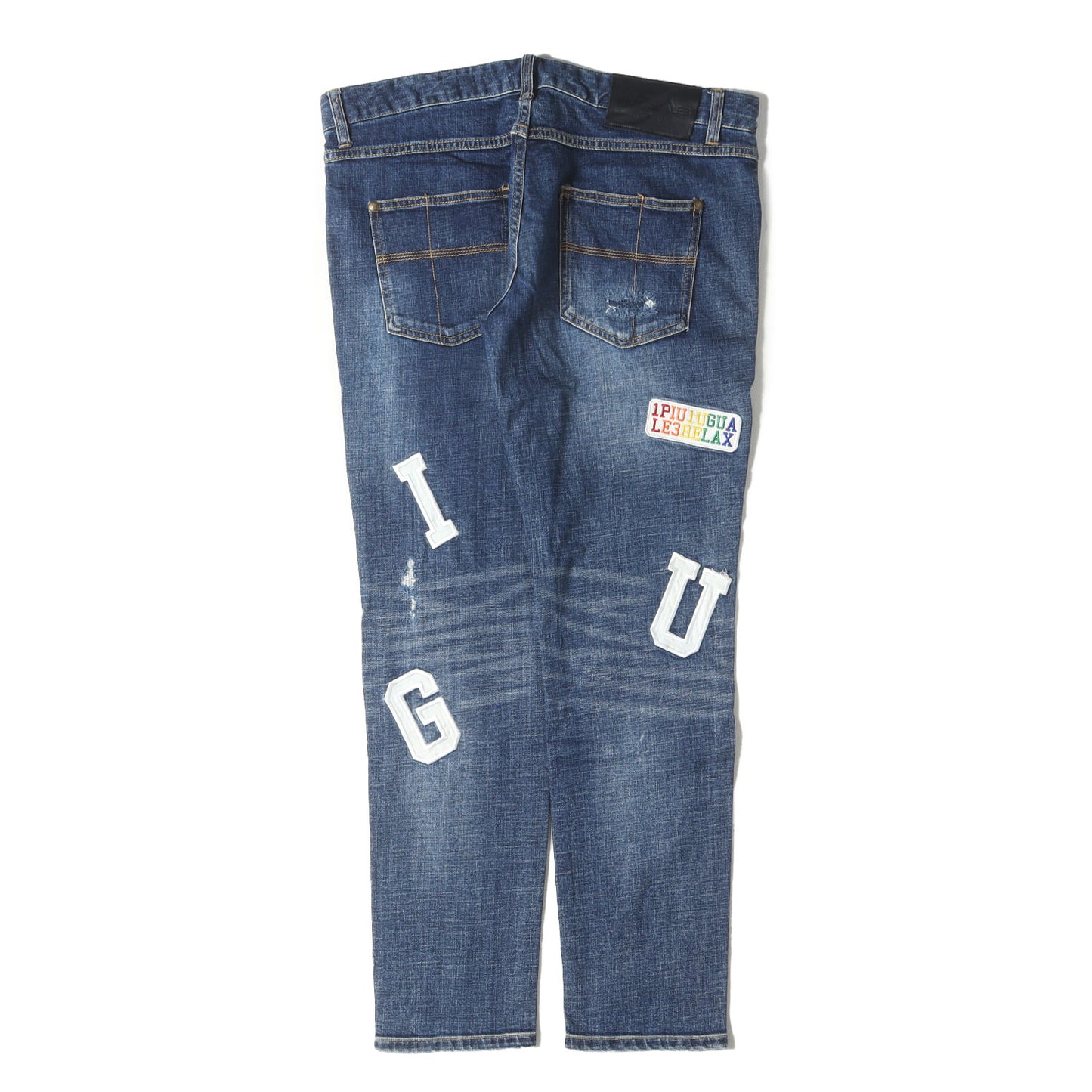1PIU1UGUALE3 RELAX ロゴアップリケ ストレッチ スリム デニムパンツ
