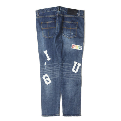 1PIU1UGUALE3 RELAX ロゴアップリケ ストレッチ スリム デニムパンツ