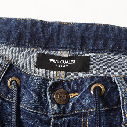 1PIU1UGUALE3 RELAX ロゴアップリケ ストレッチ スリム デニムパンツ