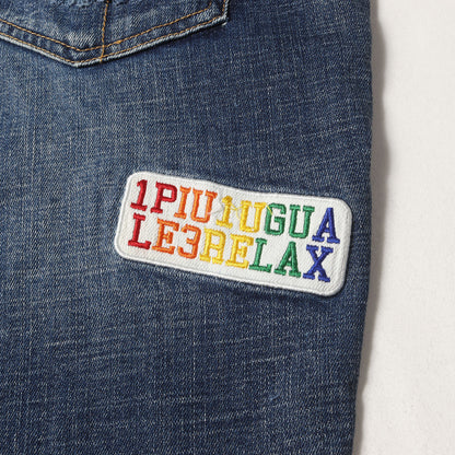 1PIU1UGUALE3 RELAX ロゴアップリケ ストレッチ スリム デニムパンツ