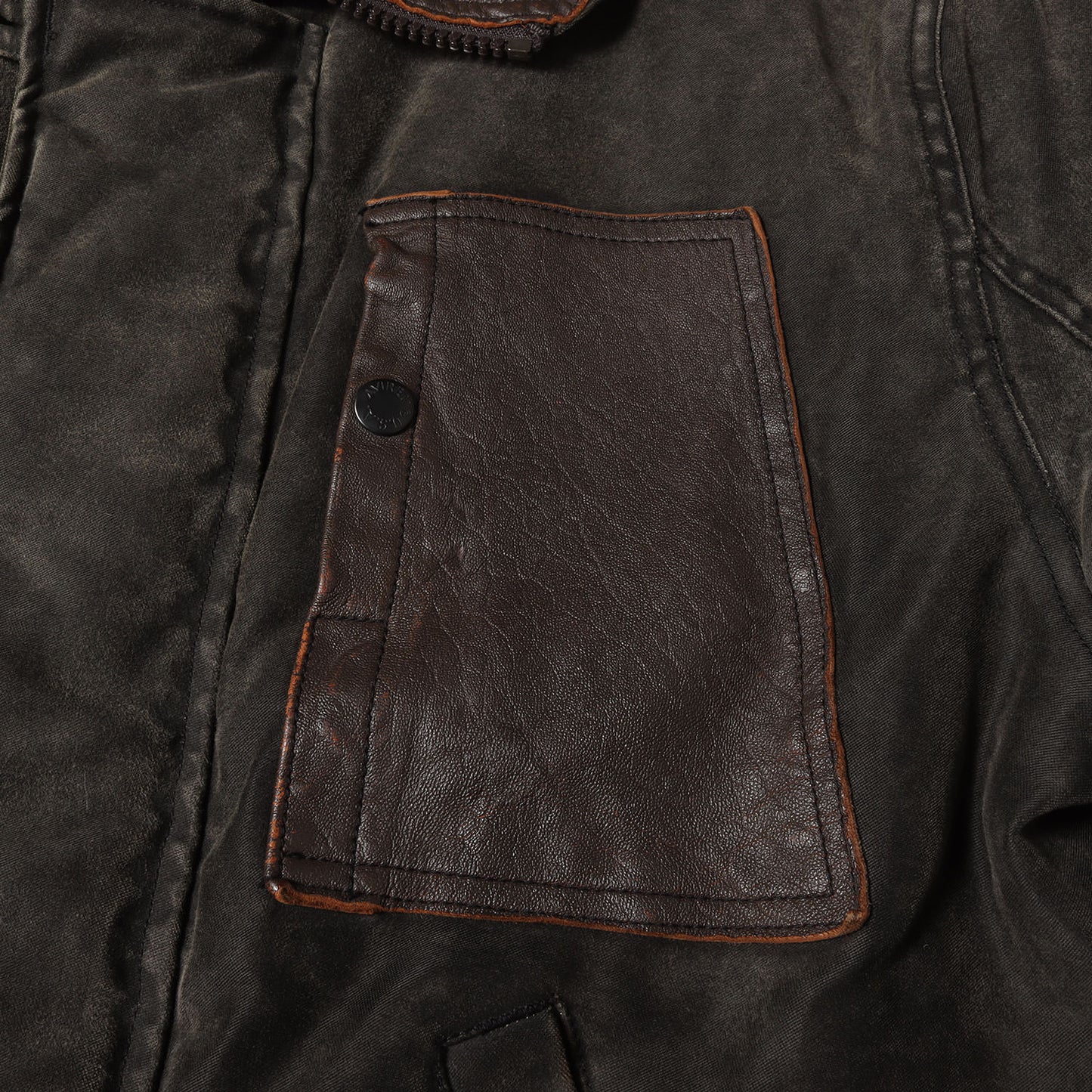 ヴィンテージ加工 ラムレザー切替 コットン デッキジャケット