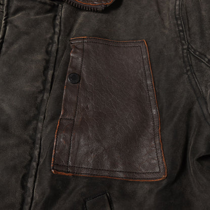 ヴィンテージ加工 ラムレザー切替 コットン デッキジャケット