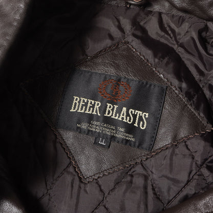 90s ラムスキンレザー ボタン コート BEER BLASTS