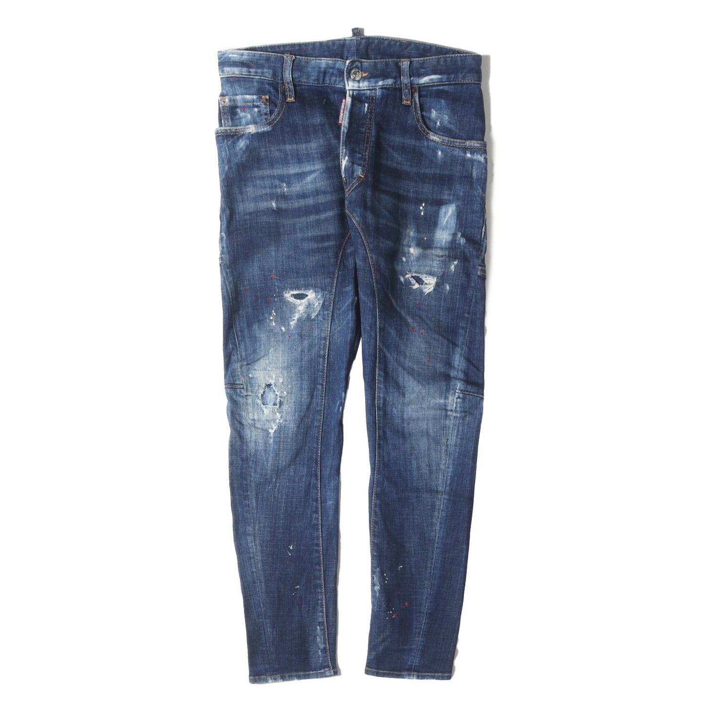 ダメージリペア&ペンキ加工 スリム ストレッチデニムパンツ