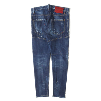 ダメージリペア&ペンキ加工 スリム ストレッチデニムパンツ