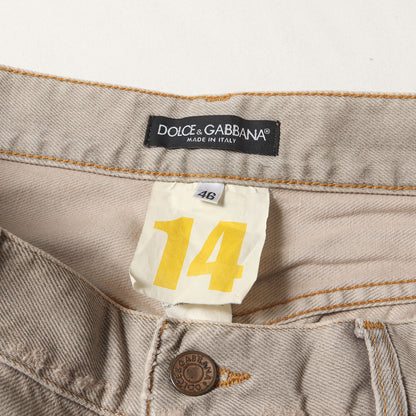 14GOLD ロゴプレート付き ヴィンテージ加工 ストレート デニムパンツ