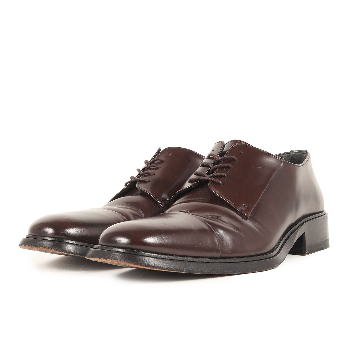 ガラスレザー キャップトゥ 外羽根 シューズ