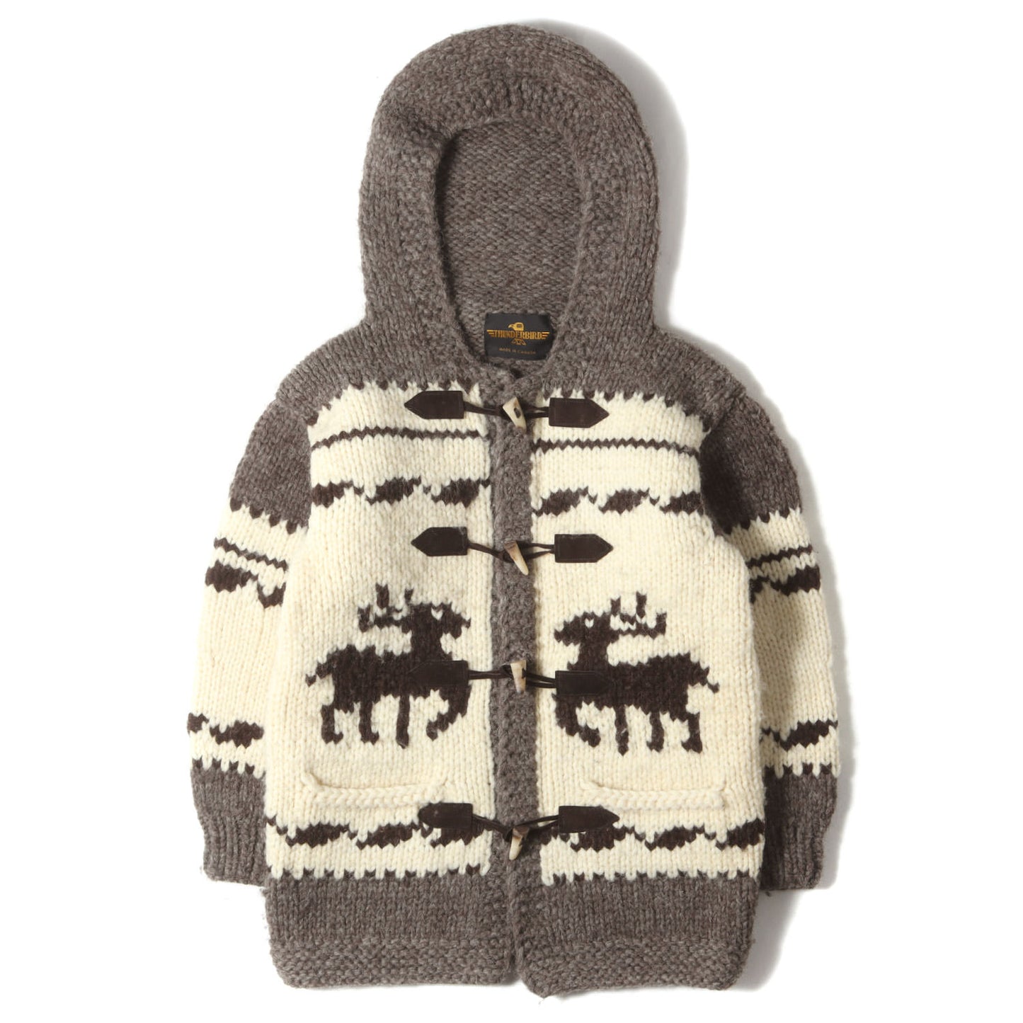 トナカイ柄 トグル付き カウチンニット フルジップ ダッフルコート カナダ製