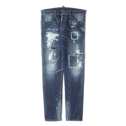 ダメージリペア加工 スリムテーパード デニムパンツ