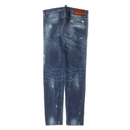 ダメージリペア加工 スリムテーパード デニムパンツ