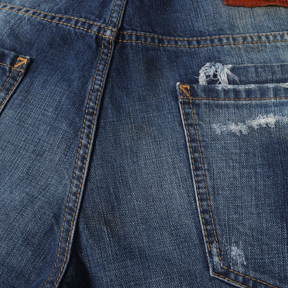 ダメージリペア加工 スリムテーパード デニムパンツ