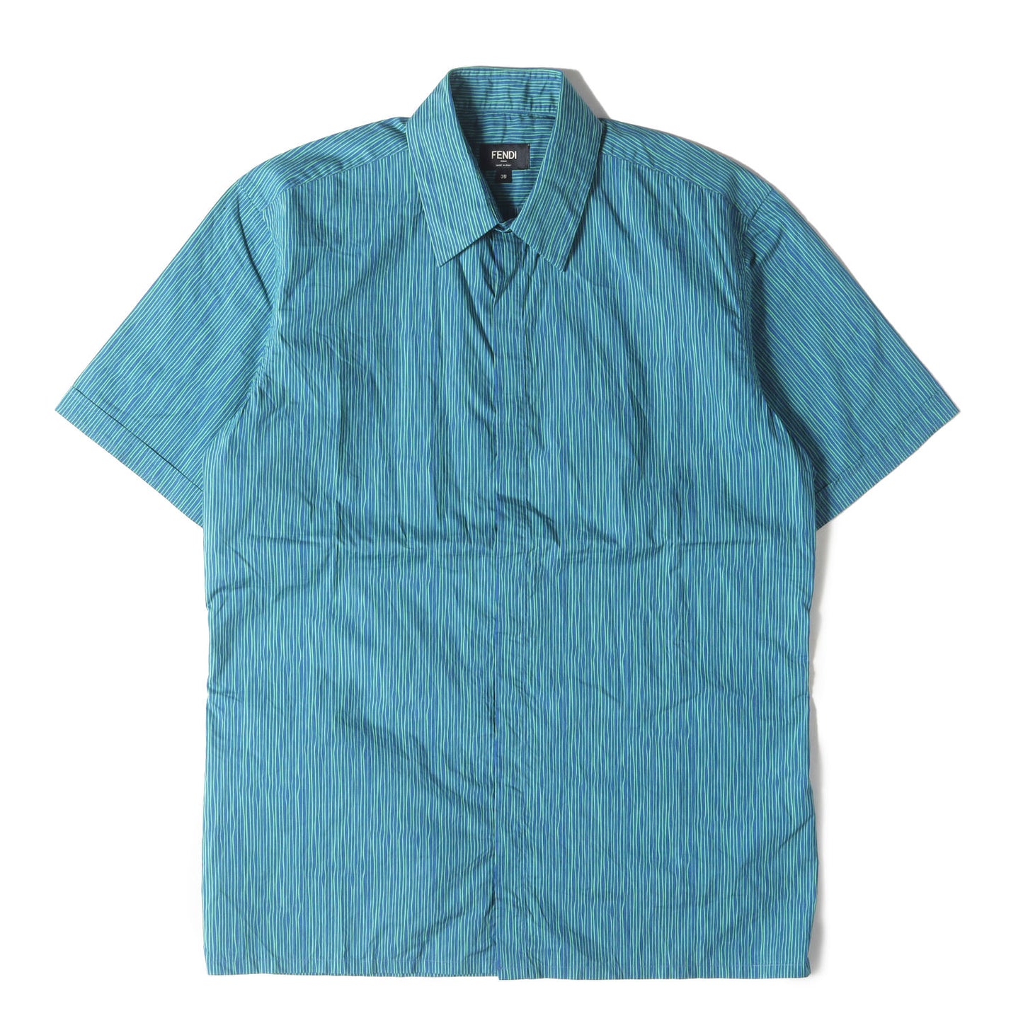 総柄デザイン コットン 比翼ボタン 半袖シャツ