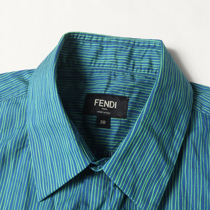 総柄デザイン コットン 比翼ボタン 半袖シャツ