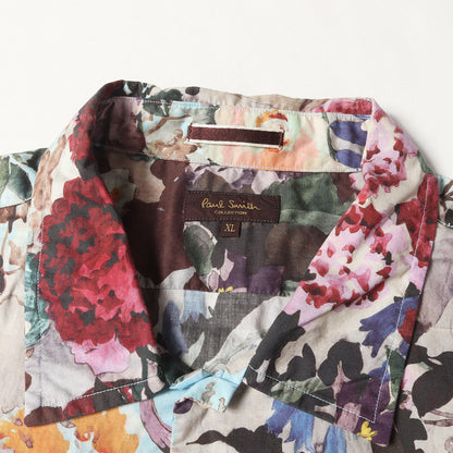 水彩画 フラワー&バード コットン 半袖シャツ