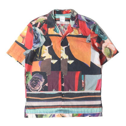 ローズ コラージュ柄 オープンカラー 半袖シャツ