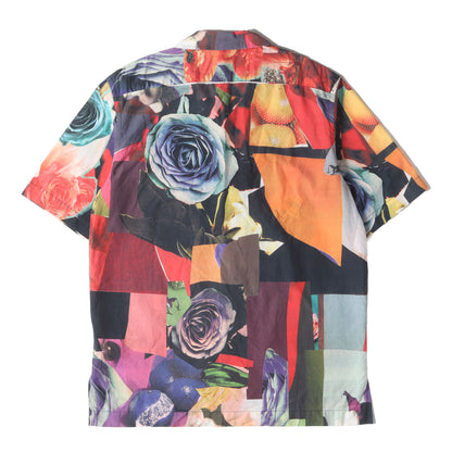 ローズ コラージュ柄 オープンカラー 半袖シャツ