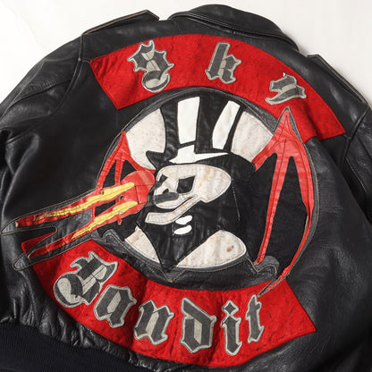 [希少モデル] 80s - 90s スカルパッチ レザー フライトジャケット (Sky Bandit) / JOHNSONS LA ROCKA!