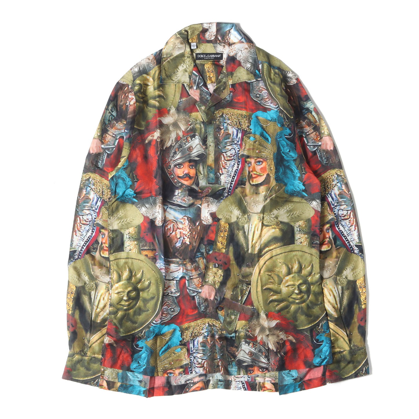 総柄デザイン オープンカラー シルクシャツ