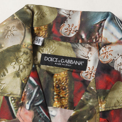 総柄デザイン オープンカラー シルクシャツ