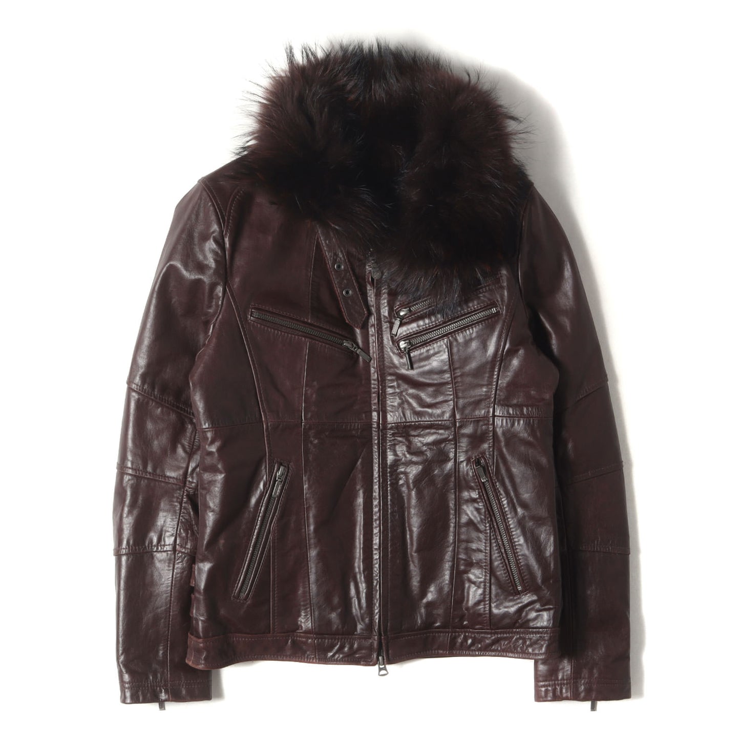 リアルファー襟 カウレザー シングル ライダースジャケット