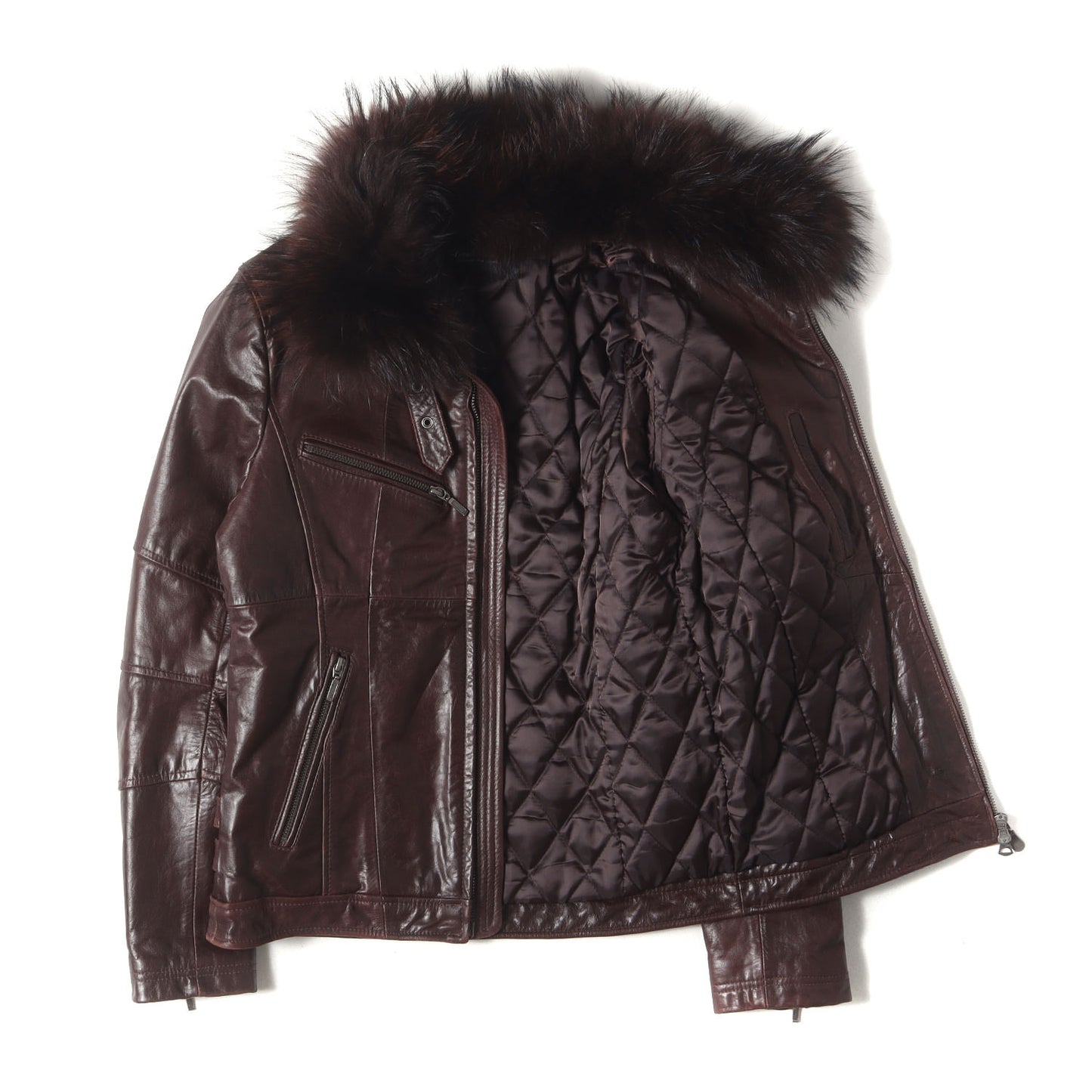 リアルファー襟 カウレザー シングル ライダースジャケット