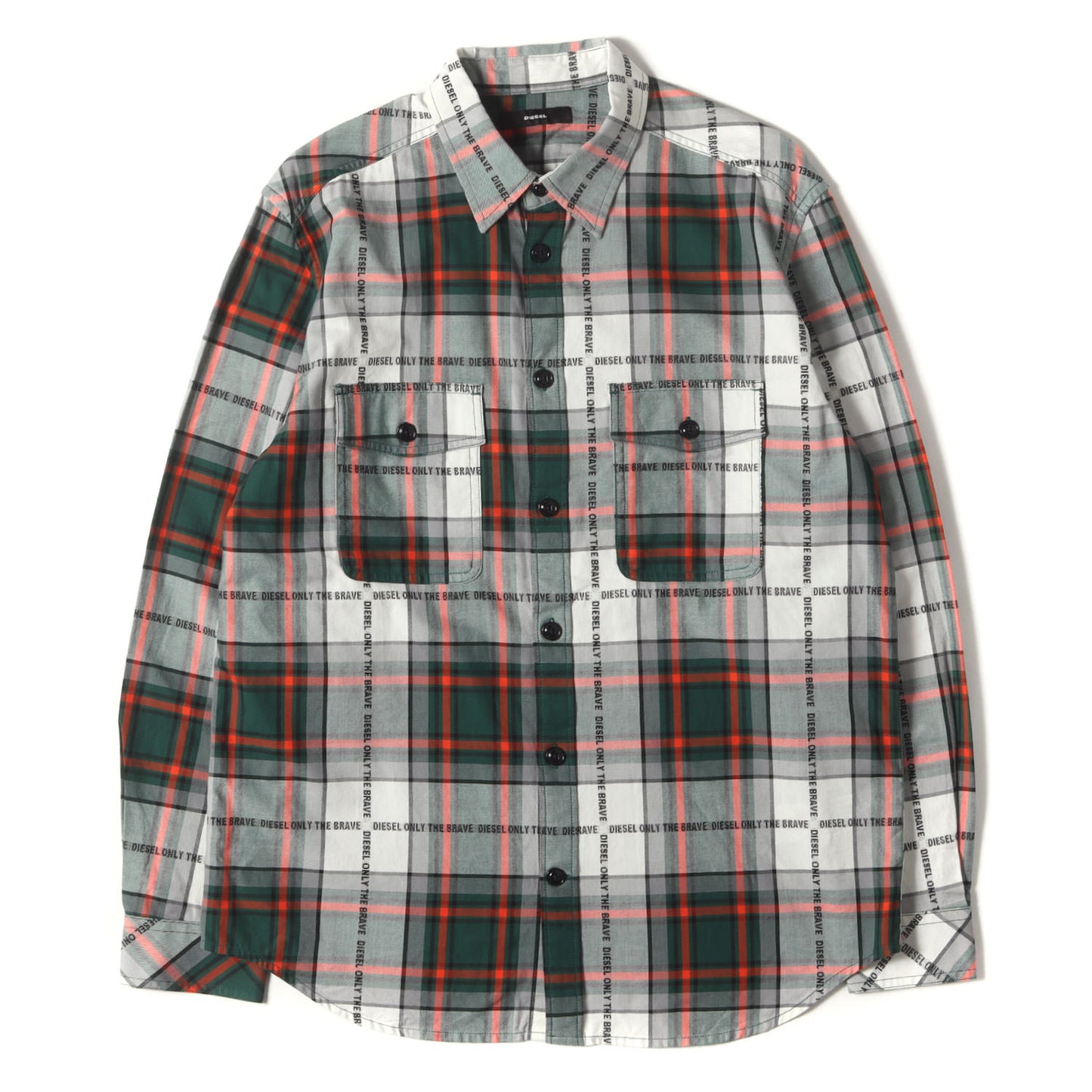 ロゴ刺繍 タータンチェック コットン シャツ