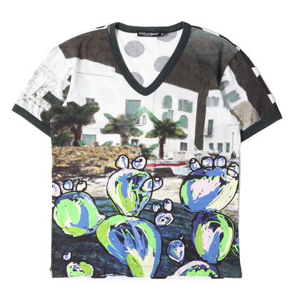 マルチ 総柄デザイン Vネック Tシャツ