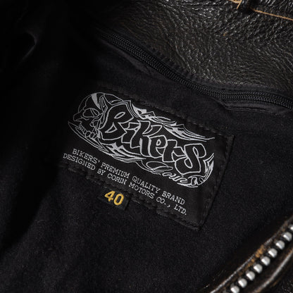 90s アイアンクロススナップボタン / ライナー付き カウレザー シングル ライダースジャケット Bikers