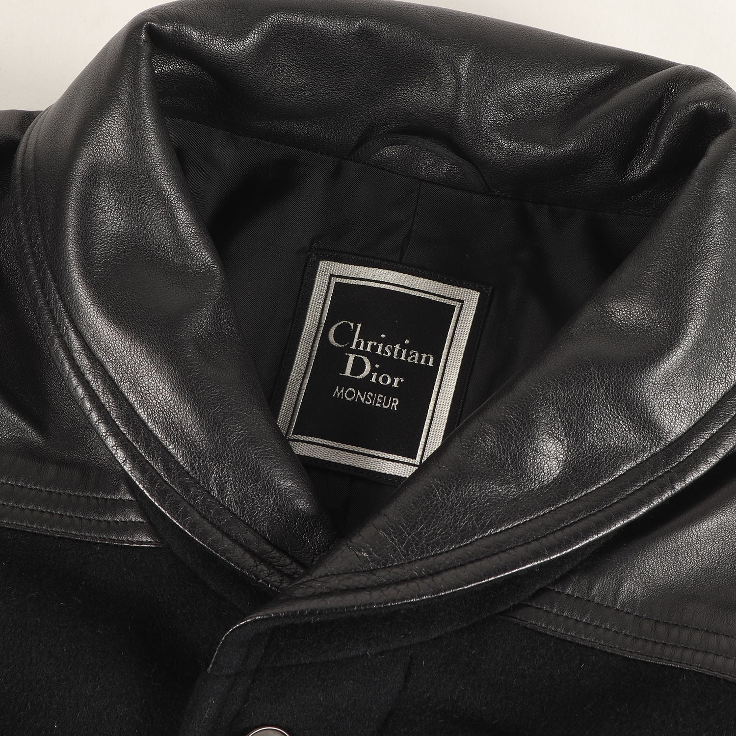 90s ラムレザー コンビ ウール/ミンク メルトン ショールカラーコート