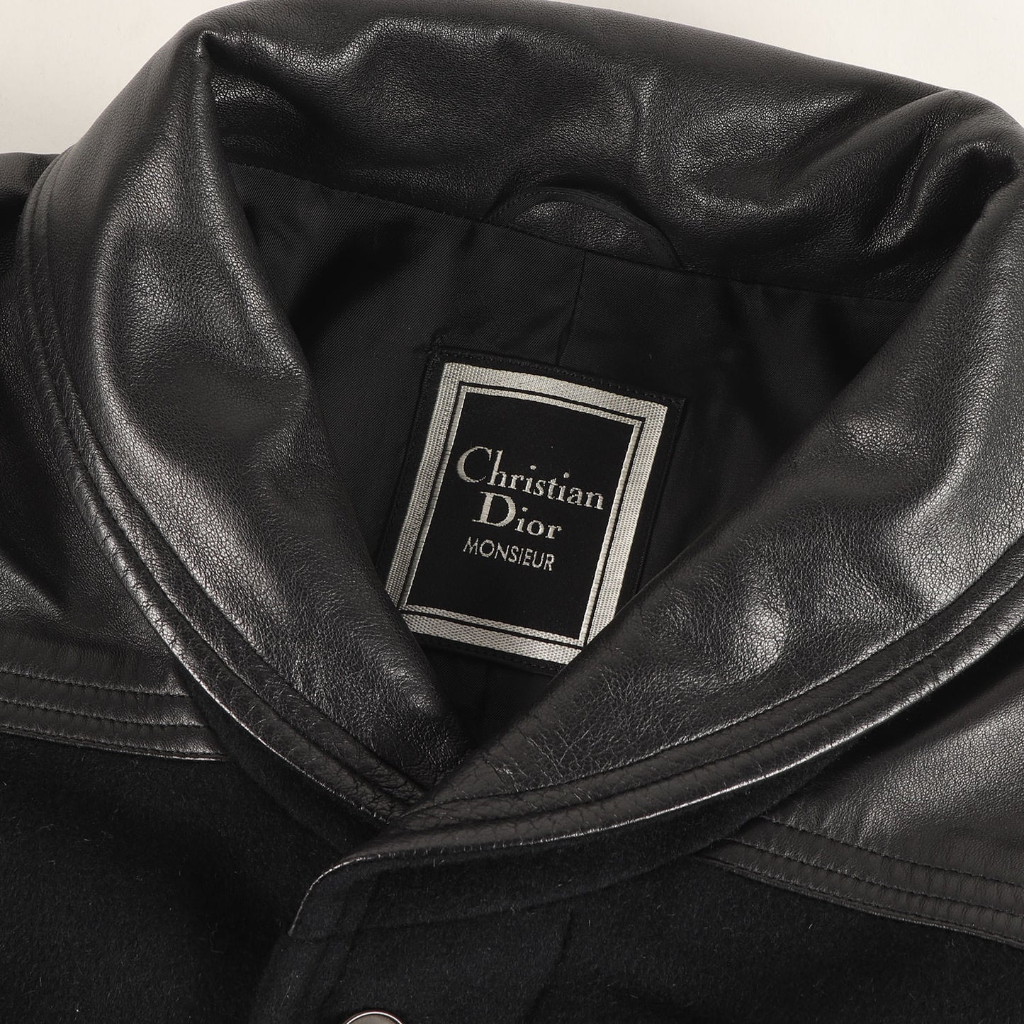 90s ラムレザー コンビ ウール/ミンク メルトン ショールカラーコート