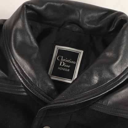 90s ラムレザー コンビ ウール/ミンク メルトン ショールカラーコート