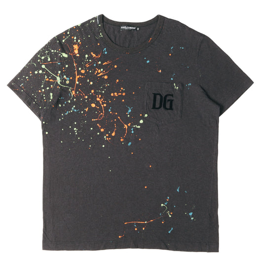 24SS ドリップペイントDGロゴ ポケット Tシャツ(Flocked Paint Splatter Melange Cotton jersey T-Shirt)