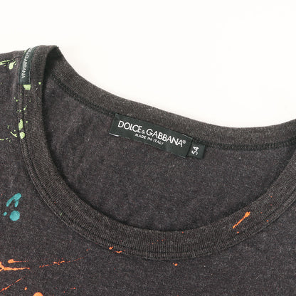 24SS ドリップペイントDGロゴ ポケット Tシャツ(Flocked Paint Splatter Melange Cotton jersey T-Shirt)