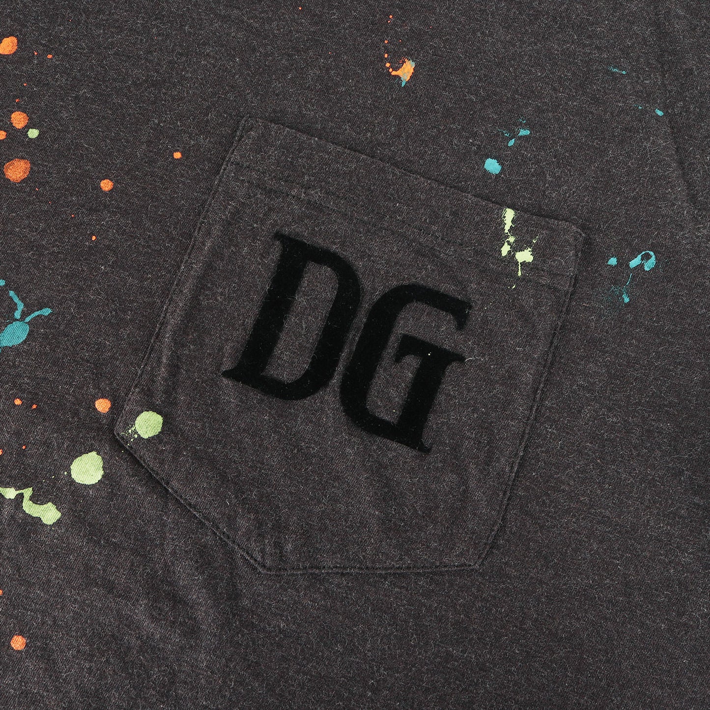 24SS ドリップペイントDGロゴ ポケット Tシャツ(Flocked Paint Splatter Melange Cotton jersey T-Shirt)