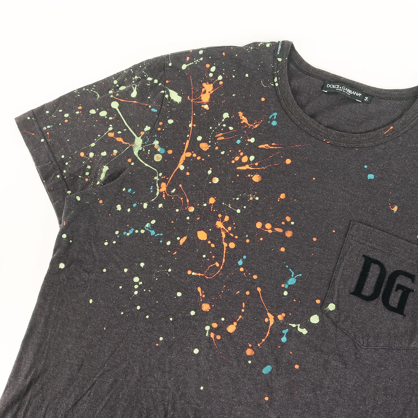 24SS ドリップペイントDGロゴ ポケット Tシャツ(Flocked Paint Splatter Melange Cotton jersey T-Shirt)