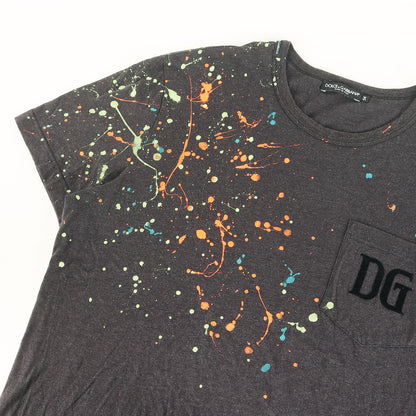 24SS ドリップペイントDGロゴ ポケット Tシャツ(Flocked Paint Splatter Melange Cotton jersey T-Shirt)