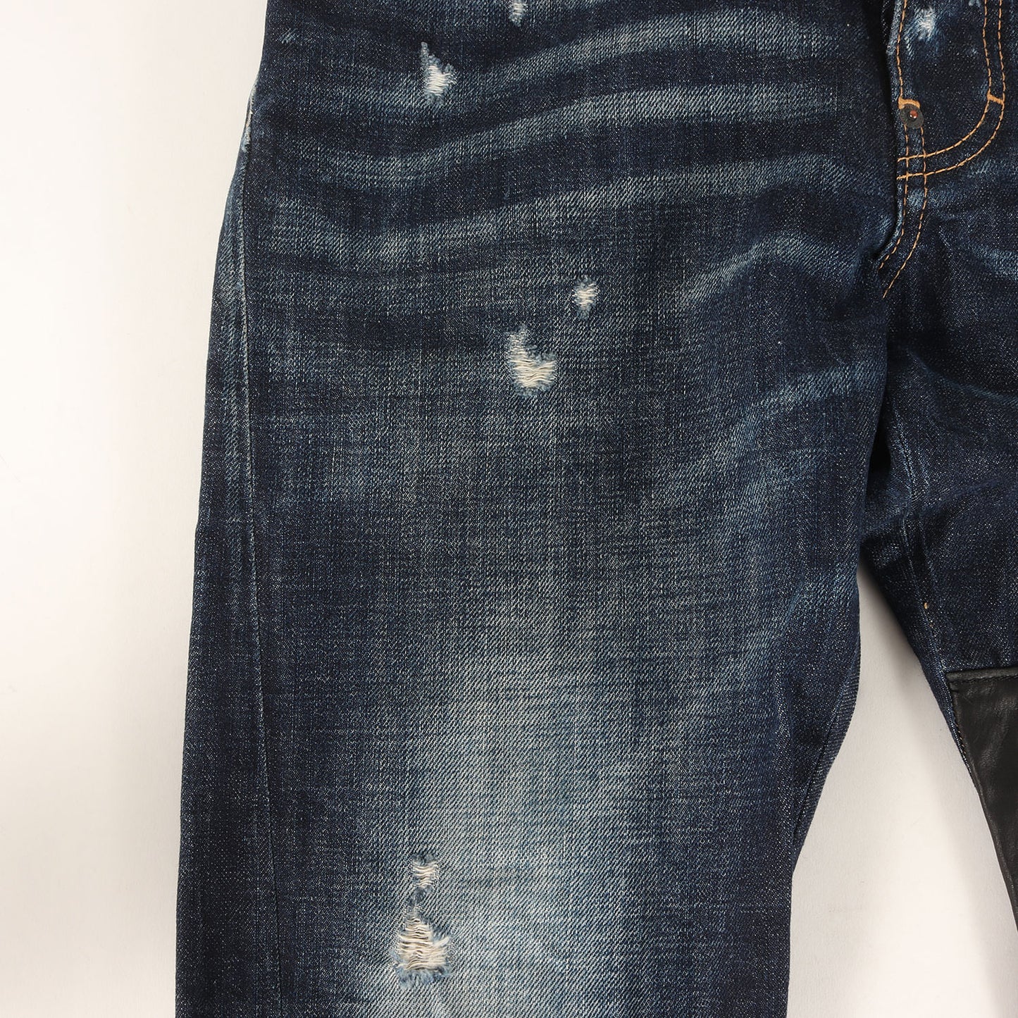 ダメージ加工 レザーコンビ デニムパンツ(Classic kenny twist jean)