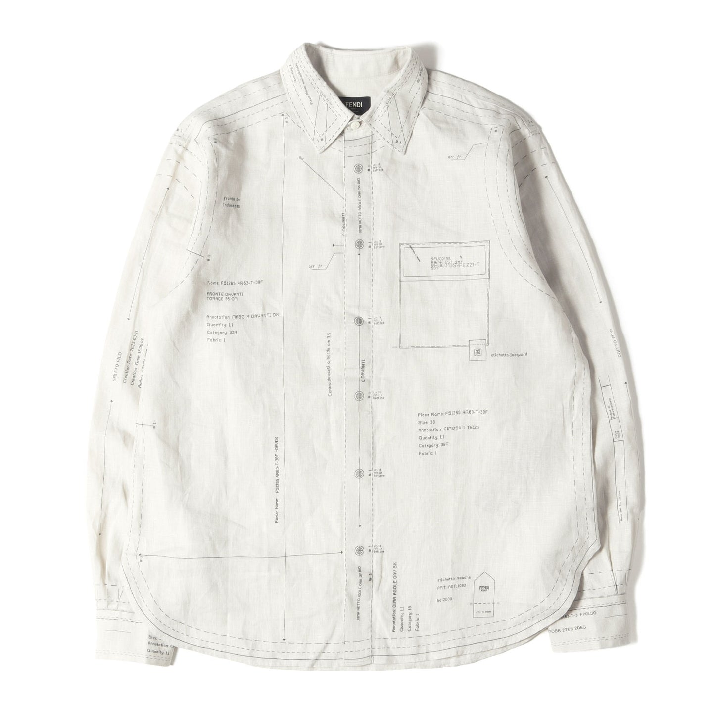 24SS 縫製仕様書プリント 比翼ボタン リネンシャツ