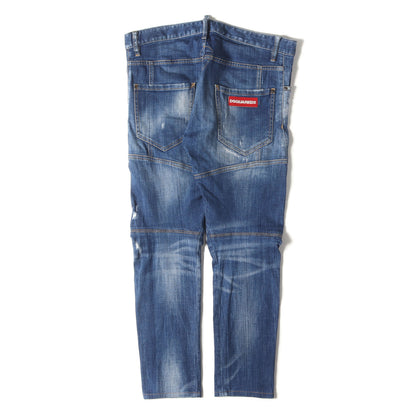 ダメージリペア加工 ストレッチ スリム デニムパンツ(Tidy Biker Jean)