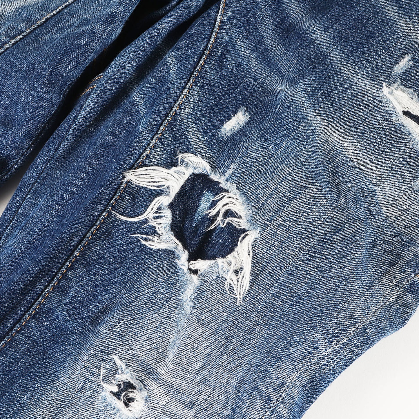ダメージリペア加工 ストレッチ スリム デニムパンツ(Tidy Biker Jean)