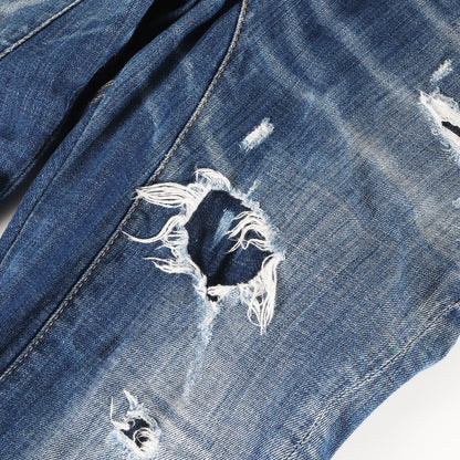 ダメージリペア加工 ストレッチ スリム デニムパンツ(Tidy Biker Jean)