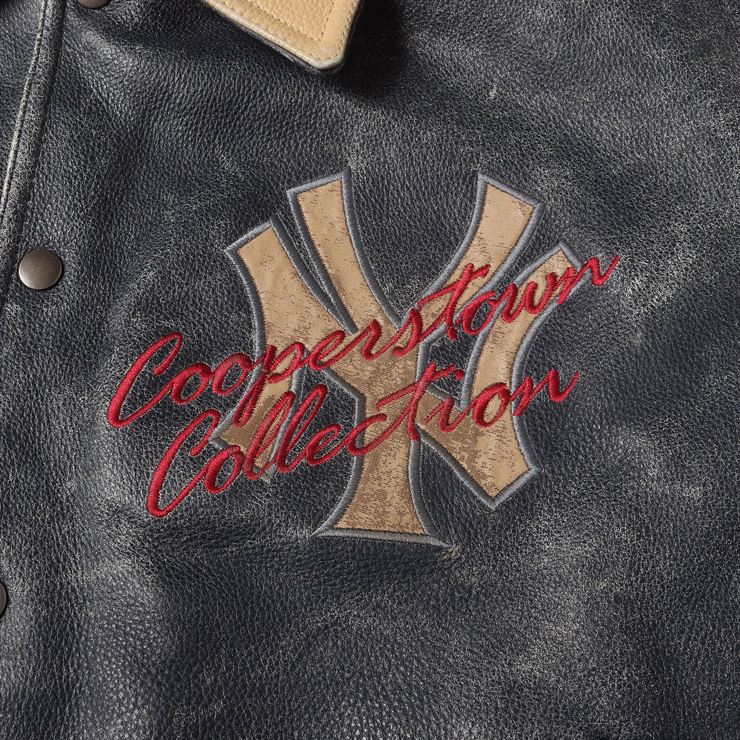 [希少モデル] 90s MLB ニューヨーク・ヤンキース 襟付き オールレザー スタジャン / COOPERSTOWN by STARTER